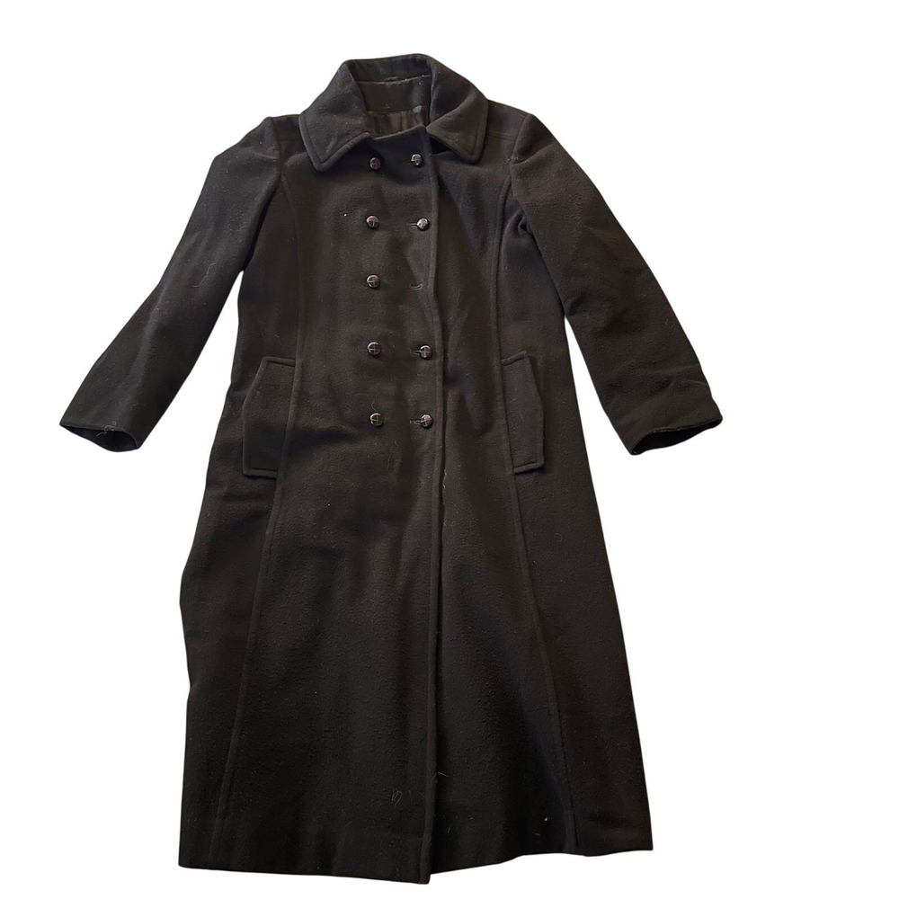 Weatherbee 100% Wool Water Repellent Trench Coat Black Vintage Jacket Womens M